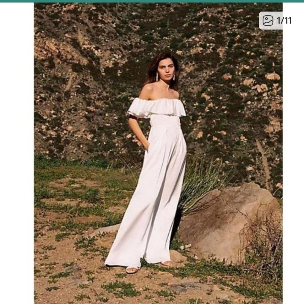 Fame and Partners Off-Shoulder White Jumpsuit